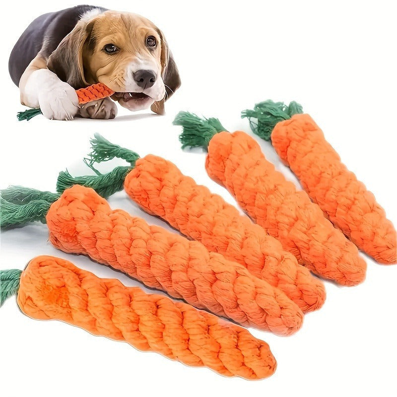 Carrot-shaped dog tug toy with a tassel top