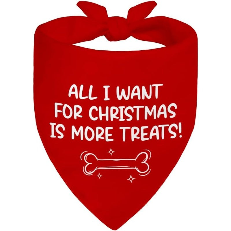 Red Christmas dog scarf with festive treats-themed wording