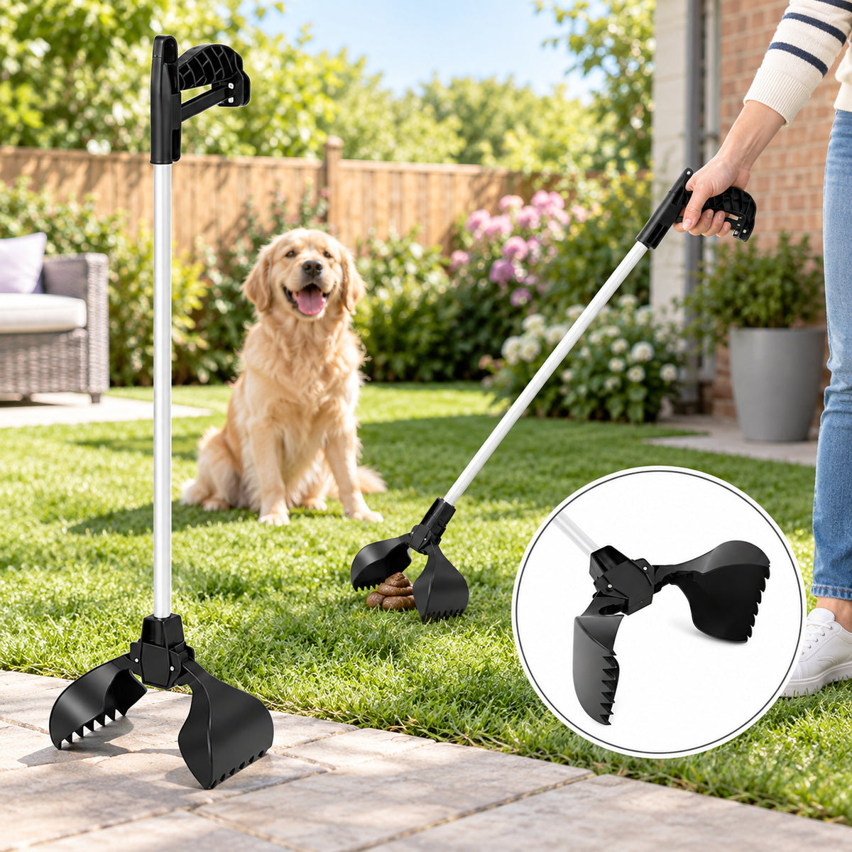 Black 72.5 cm long-handle pet waste picker with trigger grip