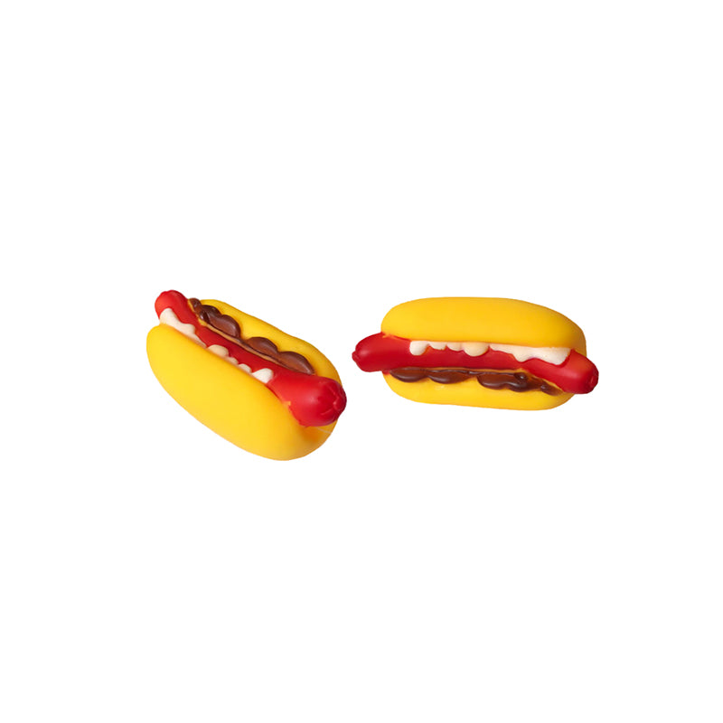 Small squeaky sausage-shaped dog toy, about 10.5 cm