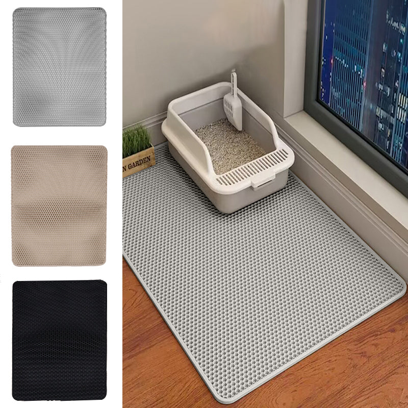 Grey double-layer cat litter mat with honeycomb top