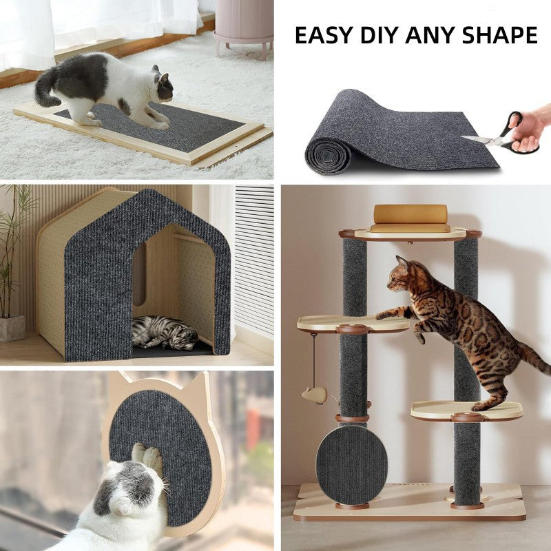 Grey cat scratch mat cut to size for a cat bed, cat tree and wall