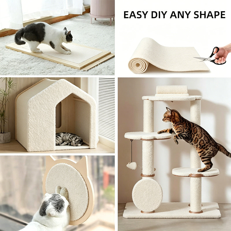 Khaki cat scratch mat cut to size for a cat bed, cat tree and wall