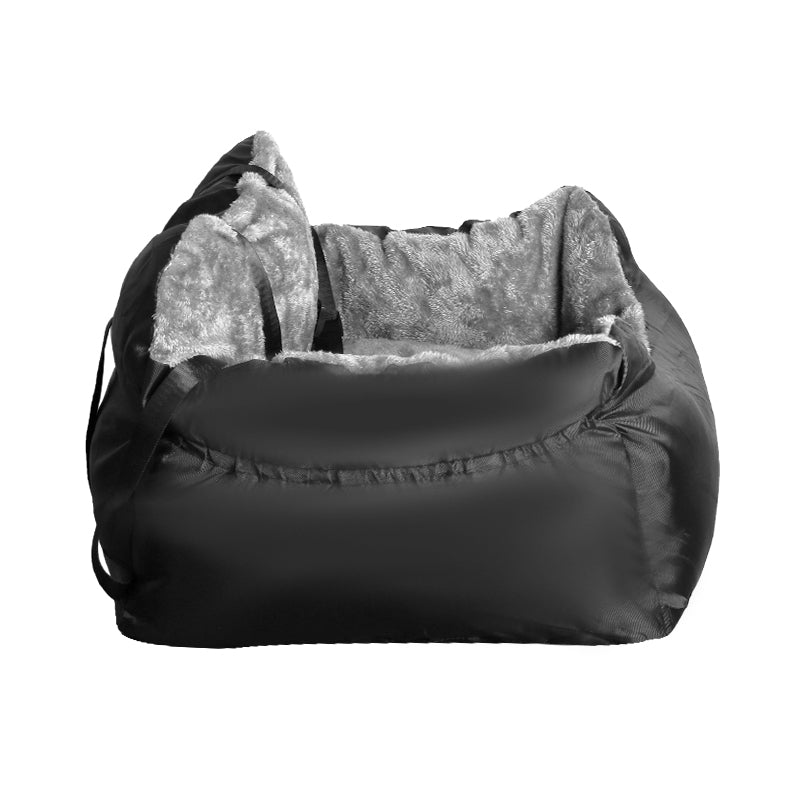 Back view of the black dog car booster seat