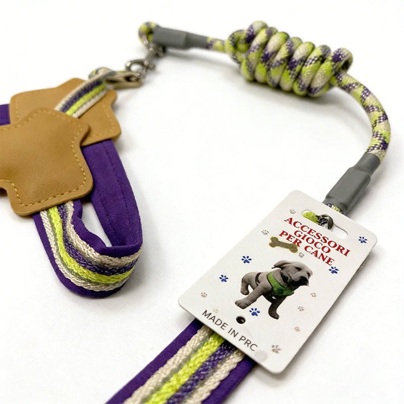 Step-in dog harness and rope lead set close up