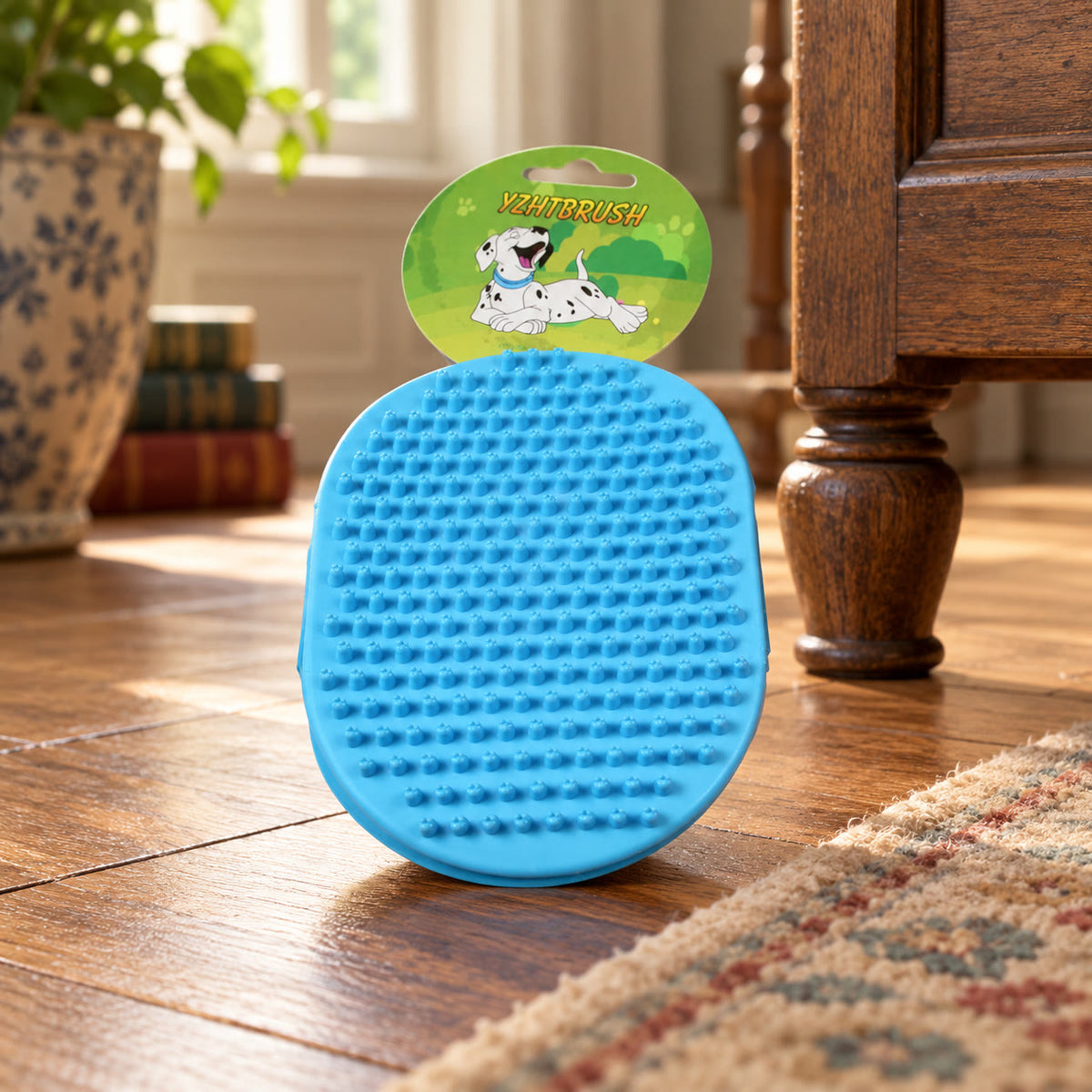 Double-sided silicone dog grooming pad, about 15 cm - styled in a country-house interior