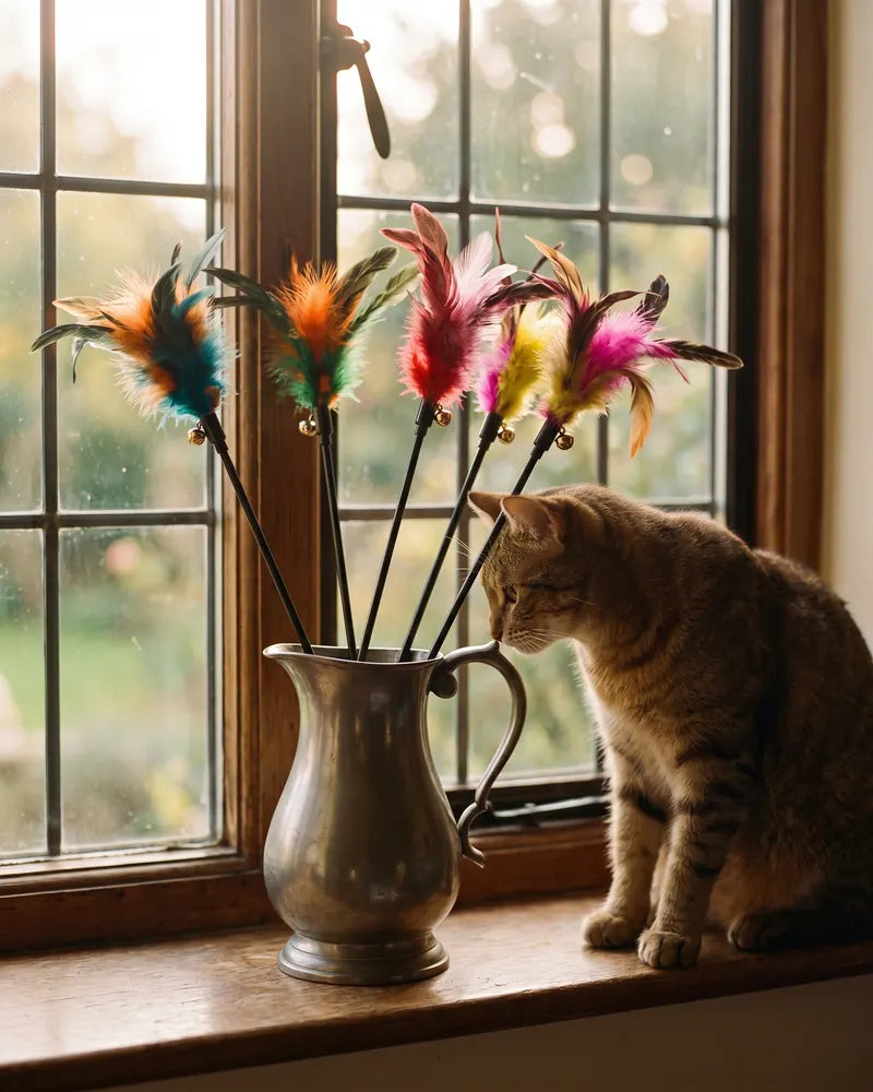 Feather Toys for Pounce, Chase and Play — styled photograph