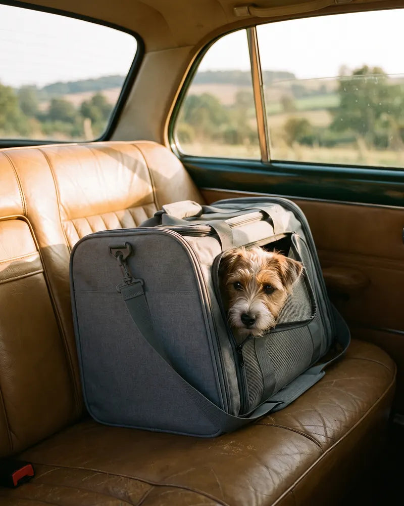 Soft Pet Carrier – Grey, 45 x 30 x 31 cm — styled photograph